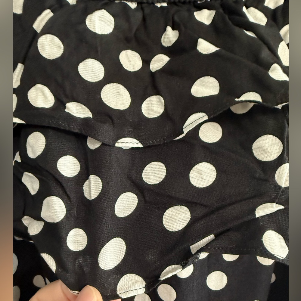 Coco Bianco Large Black/White Polka Dot Off the Shoulder Double Ruffle Dress - Picture 6 of 12